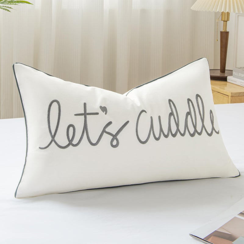 Sanmetex Let's Cuddle Decorative Lumbar Pillow Cover 12x20 Inches, Embroidery Rectangle Grey Throw Pillow Case for Bed, Bedroom, Livingroom. (30x50cm) - Image 1